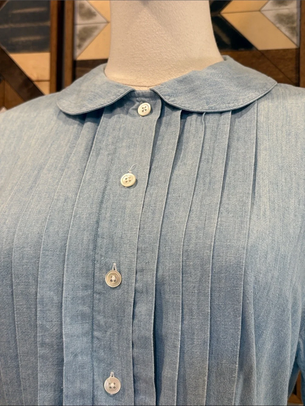 Vintage Ralph Lauren Blue Label Cotton Pleated Denim Button-Down Blouse size 8 - Picture 3 of 13